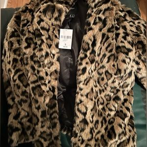 Forever 21 faux fur coat cheetah print brown/black